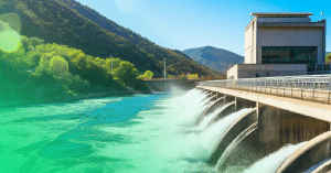 uma barragem com filtro verde aplicado sobre ela