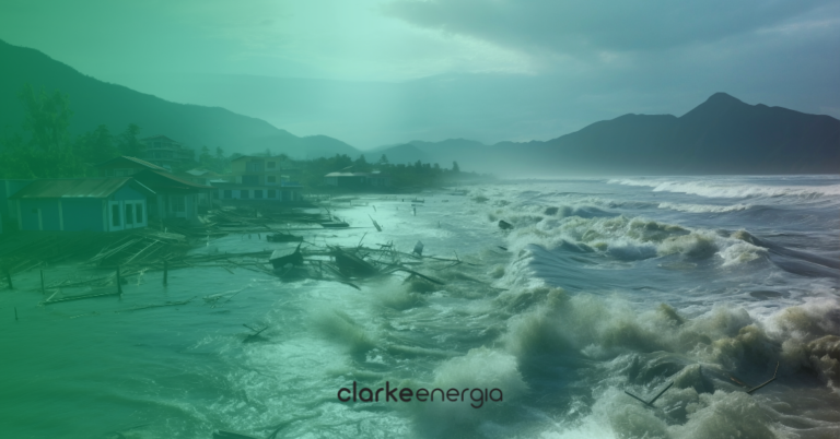 Uma praia perto de várias casas